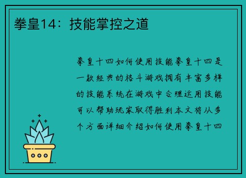 拳皇14：技能掌控之道